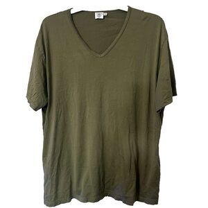 Sunspel V-Neck Cotton Shirt Mens XL Olive Green Short Sleeves